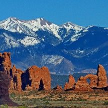 In the Arches National Park with Manti-la Sal mountains